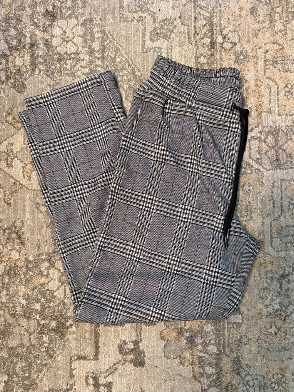 A New Dat Gray Plaid Drawstring Jogger Pants, Size XS
